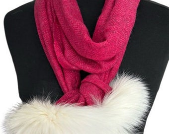 Cashmere Scarf with Upcycled White Fox Fur Border