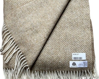 Pure New Wool Throw in Taupe & Cream woven in the UK