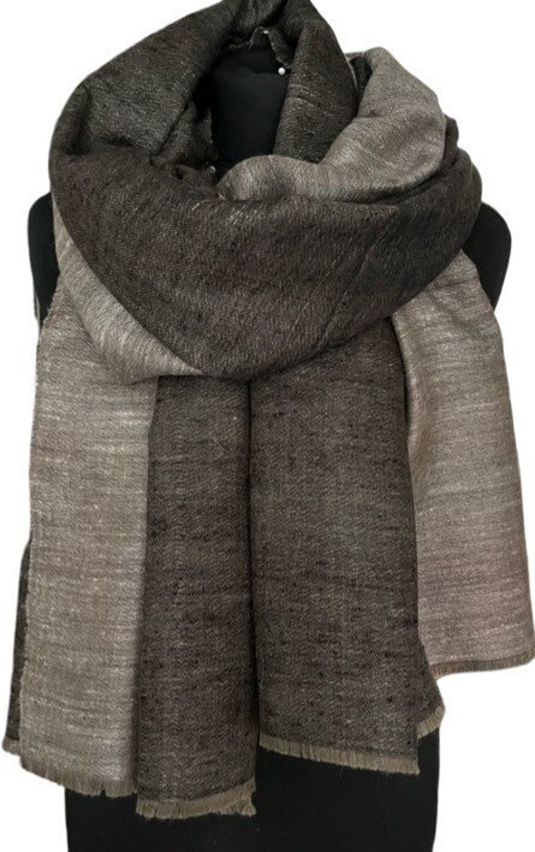 Handloomed Cashmere Pashmina Reversible Shawl in BLACK & TAUPE Woven