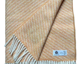 Pure New Wool Throw in Orange & Cream woven in the UK