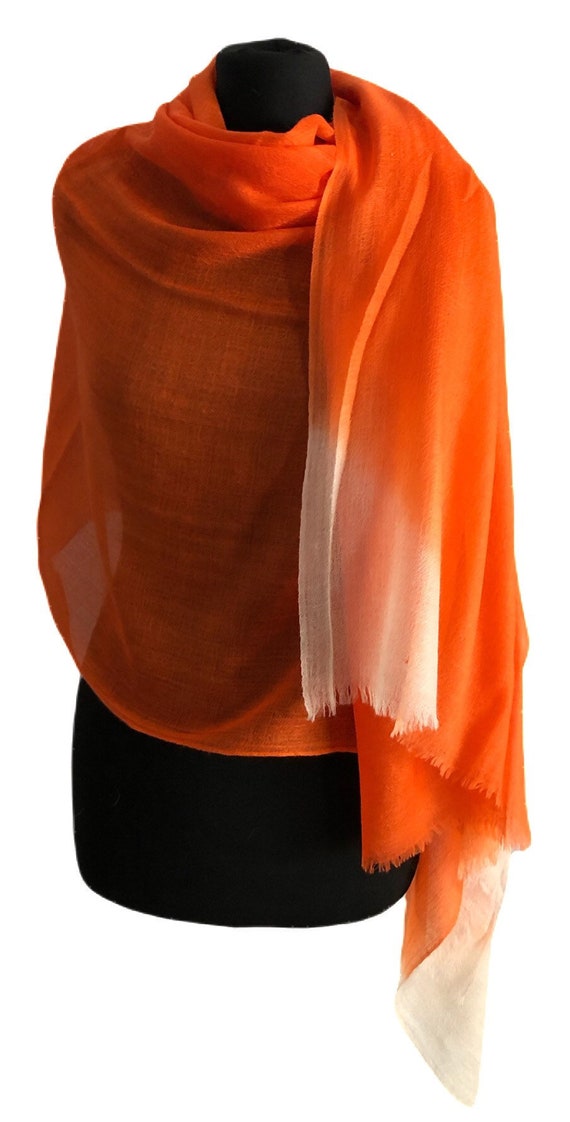 Pashmina Cashmere Orange/Ivory Shaded Shawl by Vishana