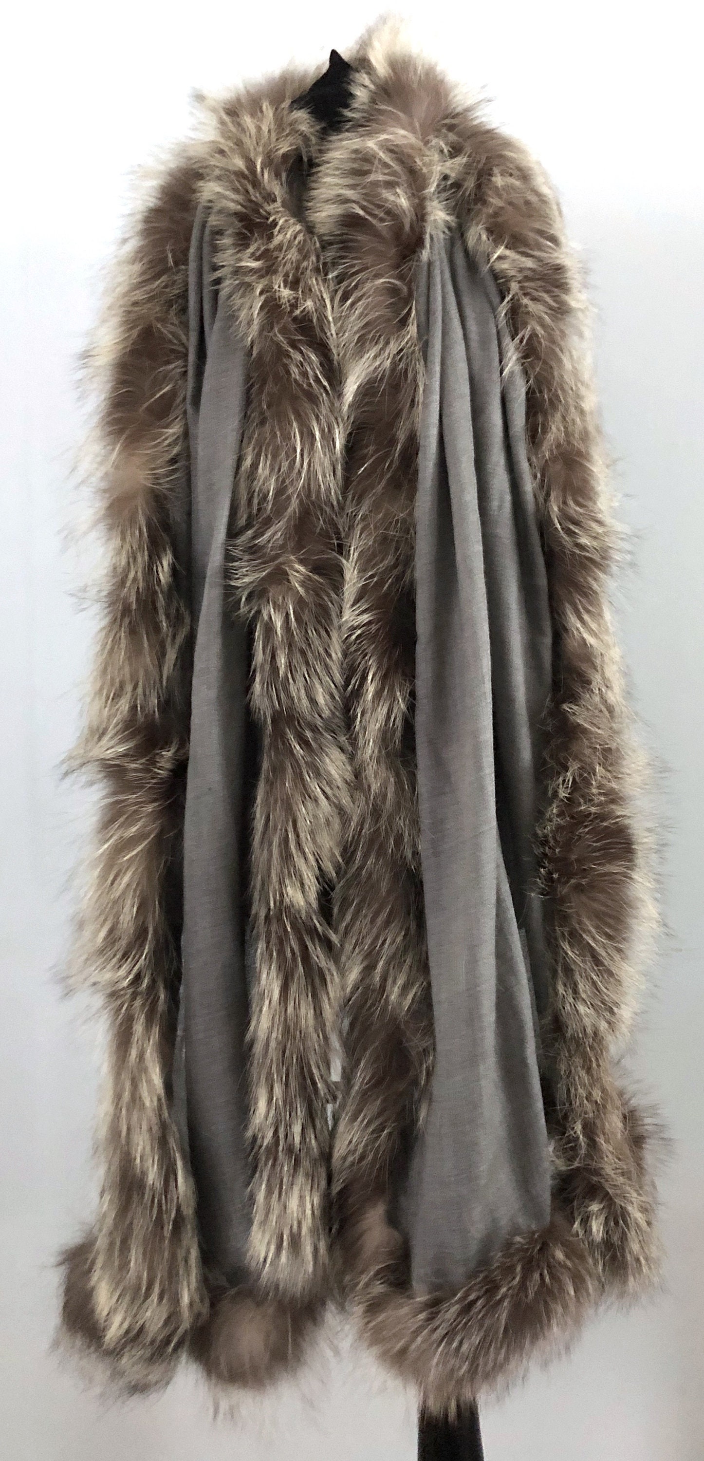 Lightweight Shawl with Upcycled Silver Fox Fur Trim GREY | Etsy