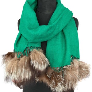 Cashmere Stole in 4 colourways with Silver Fox Pompoms by Vishana
