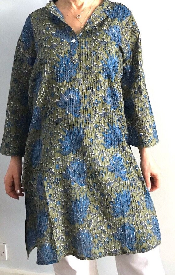 Cotton Womens Knee Length Kurta Shirt Hand Block Print Etsy Canada