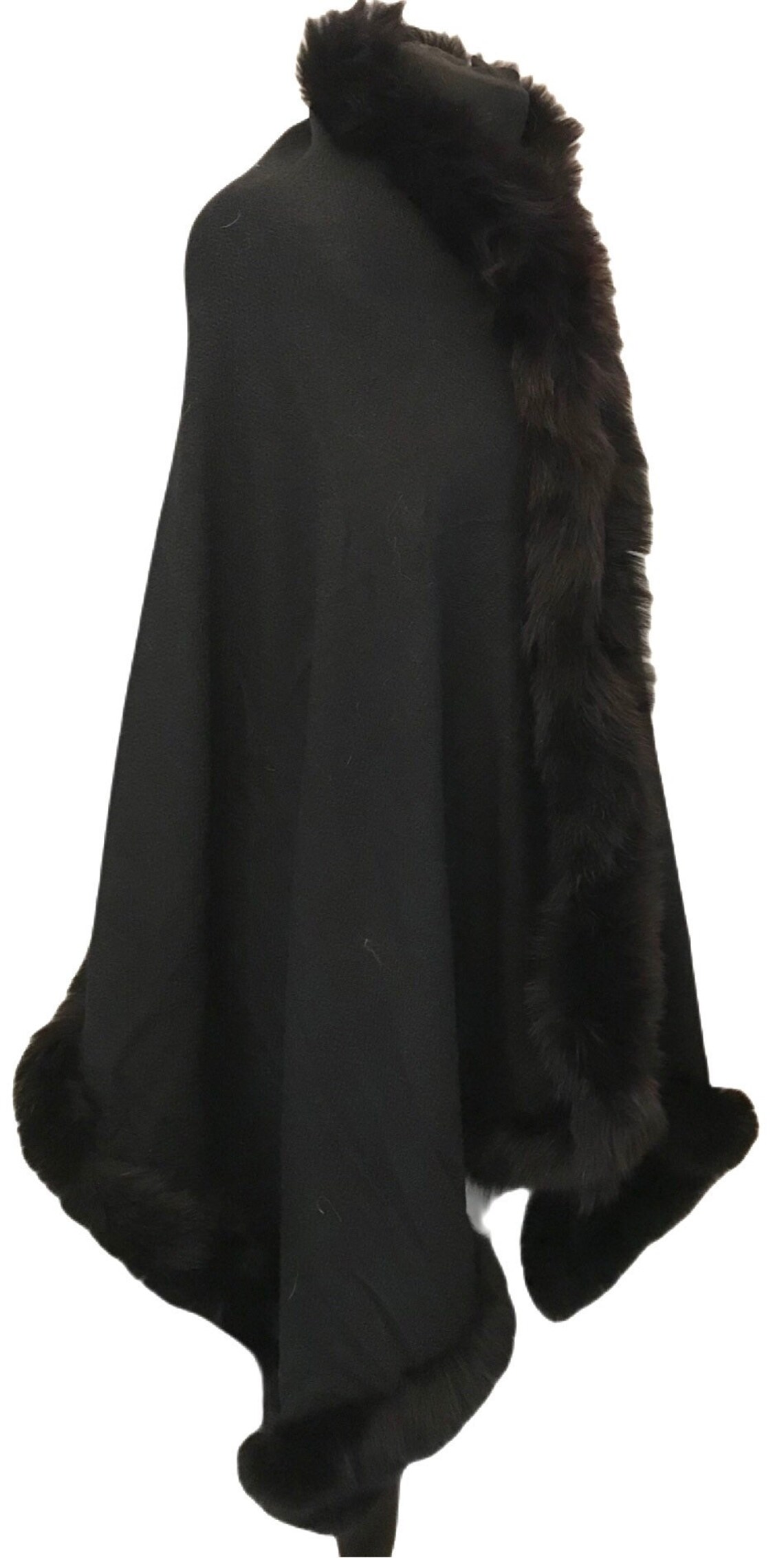Cashmere & Wool Blend BLACK Shawl with upcycled fox fur trim Etsy