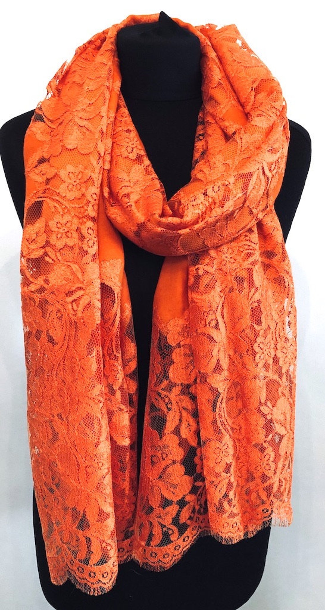 Pashmina Cashmere & Lace Shawl in BURNT ORANGE by Vishana - Etsy UK