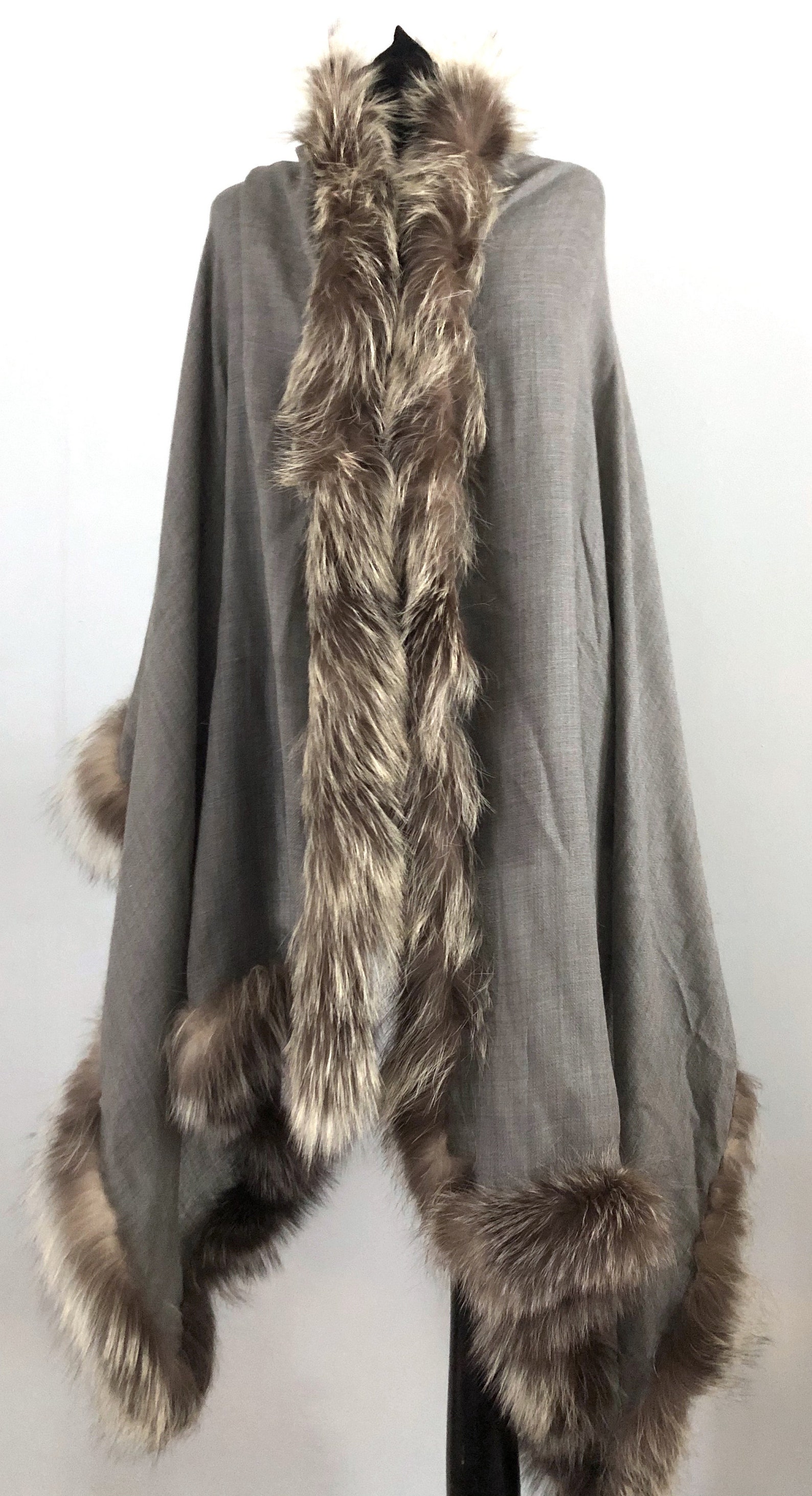Lightweight Shawl with Upcycled Silver Fox Fur Trim GREY | Etsy
