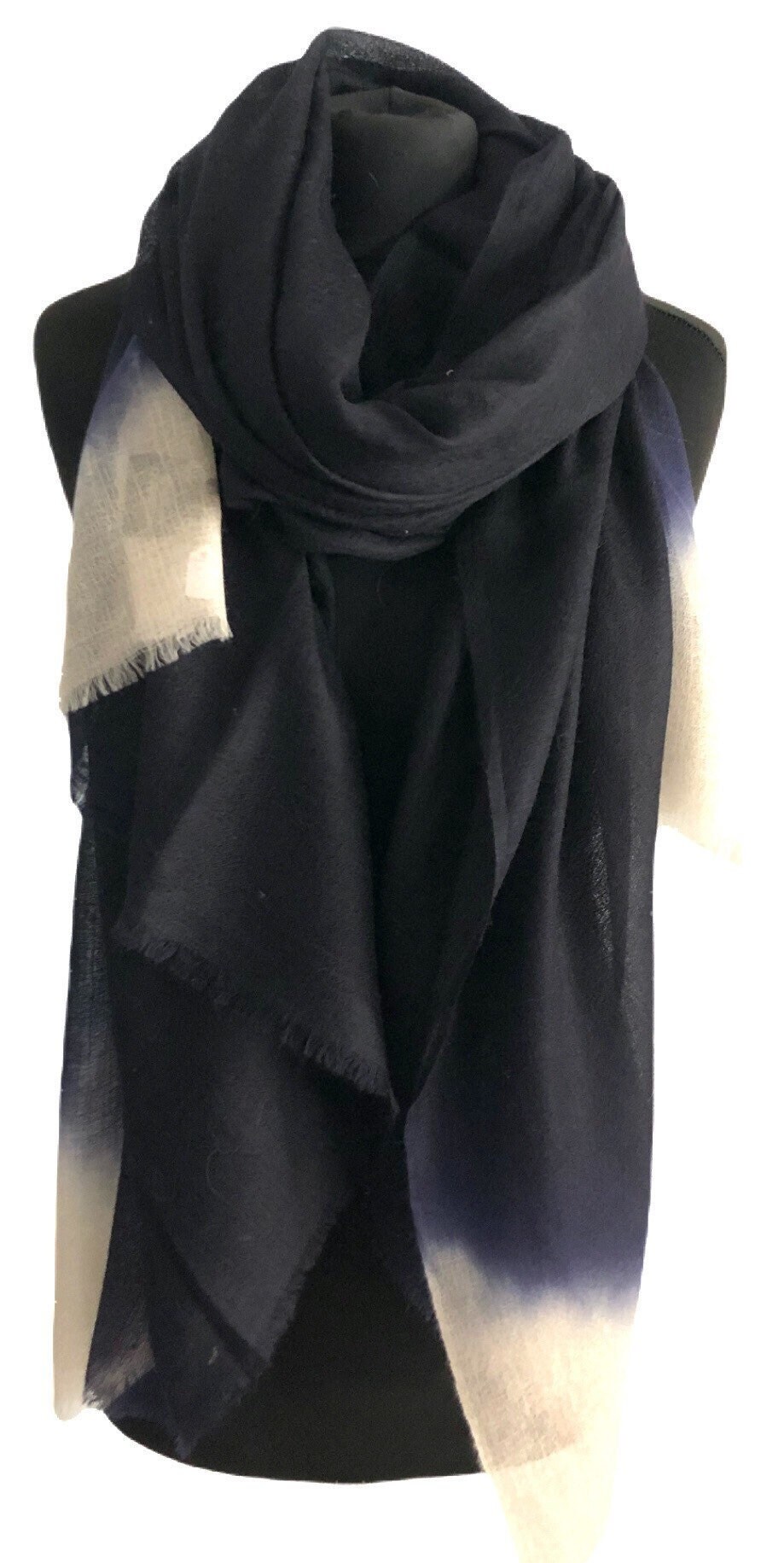 Pashmina Cashmere Shawl Navy/Ivory Shaded Shawl by Vishana