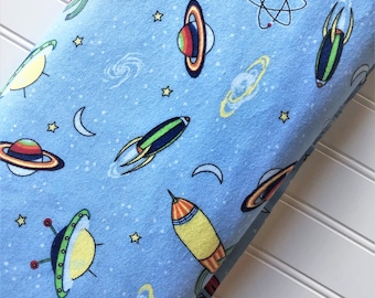 Marcus-Brothers-Fabric-By-The-Yard-Space-Rocket-Ships-Blue-Cotton-Flannel-Quilt-Fat-Quarter-Sew-DIY-Projects-Crafts-Supplies