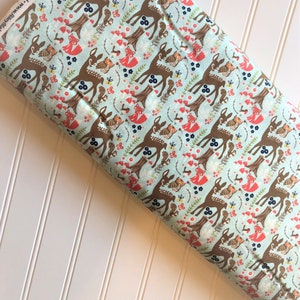 Woodland-Spring-Forest-Animals-Trees-Deer-Owls-Fox-Birds-Wildlife-Aqua-Riley-Blake-Designs-Cotton-Quilting-Fat-Quarter-Fabric-By-Yard