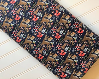 Woodland-Spring-Forest-Animals-Trees-Deer-Owls-Fox-Birds-Wildlife-Navy-Riley-Blake-Designs-Cotton-Quilting-Fat-Quarter-Fabric-By-Yard