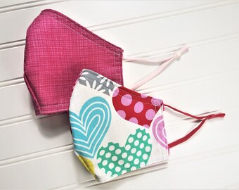 Face-Mask-Hearts-I-Love-You-Valentines-Rainbow-Pink-Adult-Kids-Insert-Filter-Pocket-Cotton-3-Layer-Adjustable-Elastic-Ear-Neck-Loop-NoseWire