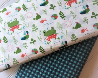 Ready-Set-Splash-Frogs-Fish-Ducks-Pond-Beach-Summer-Fun-White-Riley-Blake-Designs-Cotton-Quilting-Fat-Quarters-Fabric-By-The-Yard-Bundles