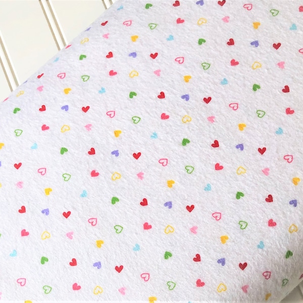 Hearts-Once-Upon-A-Time-White-Rainbow-Colors-Riley-Blake-Designs-Cotton-Flannel-Quilting-Fat-Quarters-Fabric-By-Yard