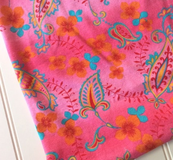 Interlock-Knit-Cotton-Hawaiian-Fabric-By-The-Yard-Pink-Aqua-Stripes-Hibuscus-Kaufman-Fashion-Apparel -Sewing-DIY-Crafts-Supplies