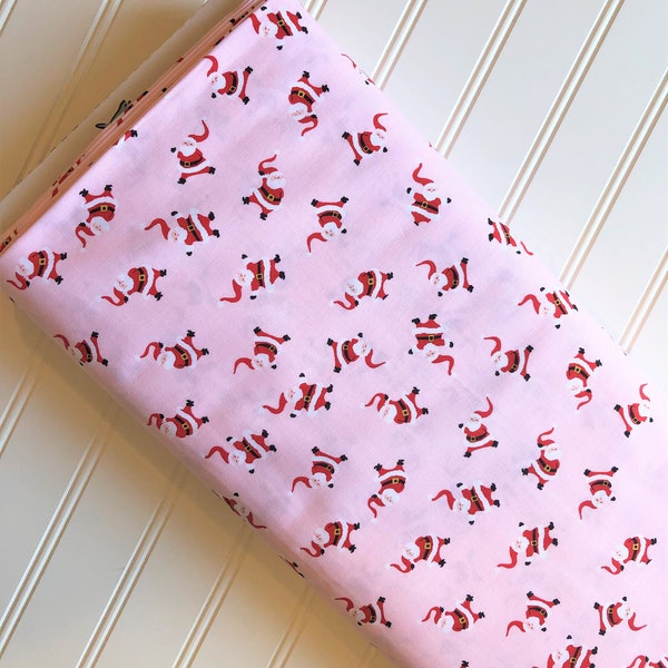 Santa-Clause-Lane-Dancing-Santas-Pink-Red-Merry-Christmas-Holiday-Riley-Blake-Designs-Cotton-Quilting-Fat-Quarter-Fabric-By-The-Yard