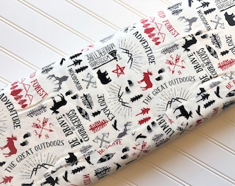 Wild-At-Heart-Cream-Red-Black-Bears-Moose-Tracks-Lumber-Jack-Wild-Forest-Riley-Blake-Designs-Cotton-Quilting-Fat-Quarter-Yard-Fabric