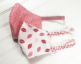 Face-Mask-Red-Pink-Lips-Kisses-Valentines-Day-Red-Hashtag-Adult-Kids-Filter-Pocket-Cotton-3-Layer-Adjustable-Elastic-Ear-Neck-Loop-Nose-Wire