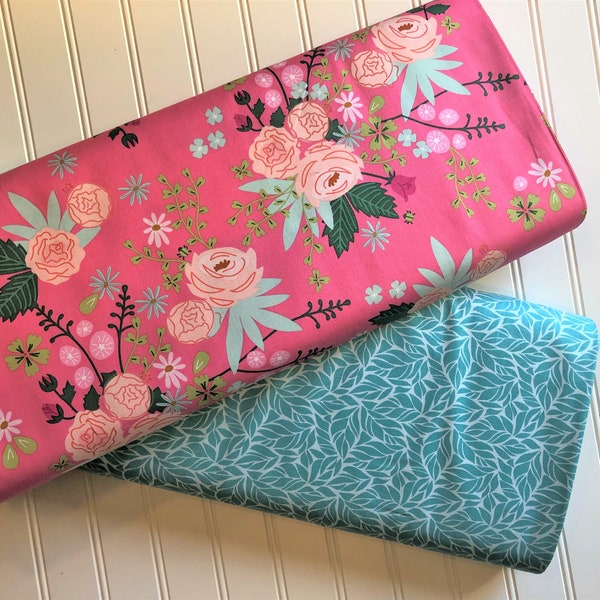 Hot Pink-New-Dawn-Citrus-Mint-Rose-Garden-Flowers-Meadow-Riley-Blake-Designs-Cotton-Quilting-Fat-Quarters-Fabric-By-The-Yard-Bundles