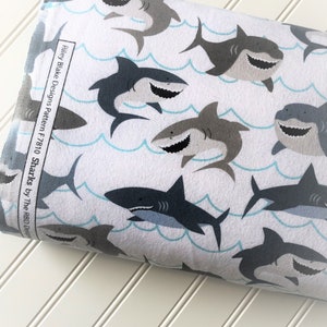 Sharks-Fins-Waves-Ocean-Sea-Animals-Gray-Blue-White Flannel-Riley-Blake-Designs-Cotton-Flannel-Quilting-Fat-Quarters-Fabric-By-The-Yard