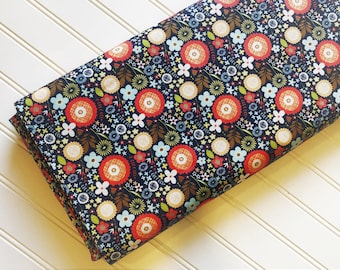 Woodland-Spring-Forest-Wild-Flowers-Meadow-Nature-Orange-Jaune-Vert-Marine-Riley-Blake-Designs-Cotton-Quilting-Fat-Quarter-Tissu-Par Yard