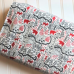 Wild-At-Heart-Cream-Bears-Moose-Tracks-Map-Tee-Pees-Fish-Animals-Outdoors-Forest-Riley-Blake-Designs-Cotton-Quilting-Fat-Quarter-Yard-Fabric