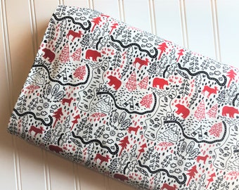 Wild-At-Heart-Cream-Bears-Moose-Tracks-Map-Tee-Pees-Fish-Animals-Outdoors-Forest-Riley-Blake-Designs-Cotton-Quilting-Fat-Quarter-Yard-Fabric