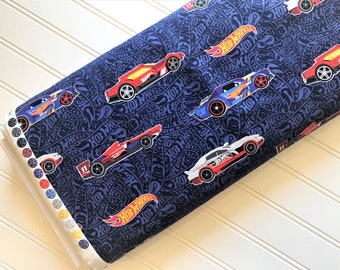 Hot-Wheels-Navy-Race-Cars-Boys-Toys-Novelty-Mattel-Riley-Blake-Designs-Cotton-Quilting-Fat-Quarters-Fabric-By-The-Yard