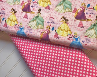 Disney-Princess-Listen-To-Your-Heart-Novelty-Springs-Creative-Pink-Cotton-Quilting-Fat-Quarters-Fabric-By-The-Yard-Bundles-OOP Rare VHTF