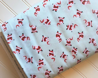 Santa Claus Lane, Papá Noel bailando, tela de algodón, rojo menta, feliz Navidad, diseños de Riley Blake