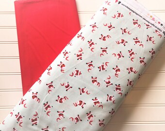 Santa Claus Lane, Papá Noel bailando, tela de algodón, rojo menta, feliz Navidad, diseños de Riley Blake