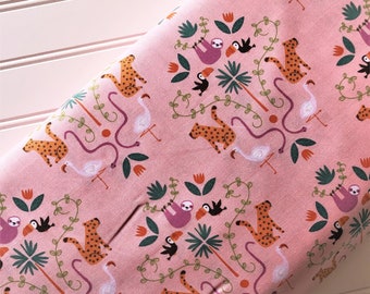 Under-The-Canopy-Jungle-Animals-Leopards-Pink-Flamingos-Sloths-Toucans-Riley-Blake-Designs-Cotton-Quilting-Fat-Quarters-Fabric-By-The-Yard