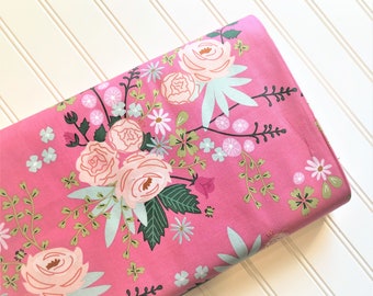 Hot Pink-New-Dawn-Citrus-Mint-Rose-Garden-Flowers-Meadow-Wildlife-Nature-Riley-Blake-Designs-Cotton-Quilting-Fat-Quarter-Fabric-Yard