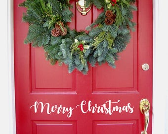 Merry Christmas Decal Door Decal, Wall Decal Word Merry Christmas, Holiday Vinyl Lettering, Entry Way Decal, Christmas Window Sticker
