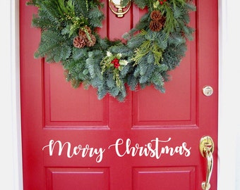 Merry Christmas Decal Door Decal, Wall Decal Word Merry Christmas, Holiday Vinyl Lettering, Entry Way Decal, Christmas Window Sticker