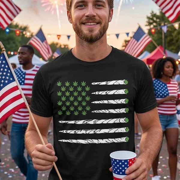 Marijuana Flag T-Shirt, Weed Joint American Flag, Stoner Gift