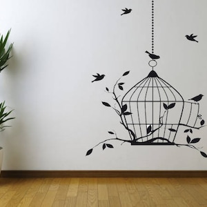 Bird Cage Vinyl wall decal sticker, Wall Art Sticker, Vinyl Wall Art, Home & Living, Bedroom Decor, Living Room Art, Bird Wall Stickers