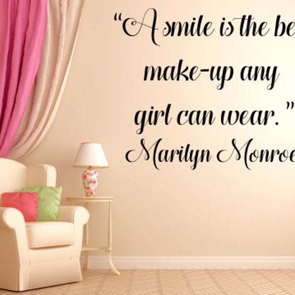 A Smile Is The Best Makeup A Girl Can Wear Marilyn Monroe Quote Vinyl wall decal sticker celebrity quotes home decore inspirational quotes