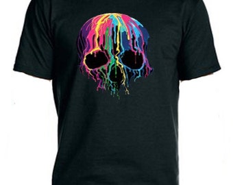 Melting Skull  Neon Tee-Shirt, Cool Tee Shirt, Skull Tee Shirt, Artsy Tee SHirt, Gifts For Christmas, Custom Graphic Tee Shirt