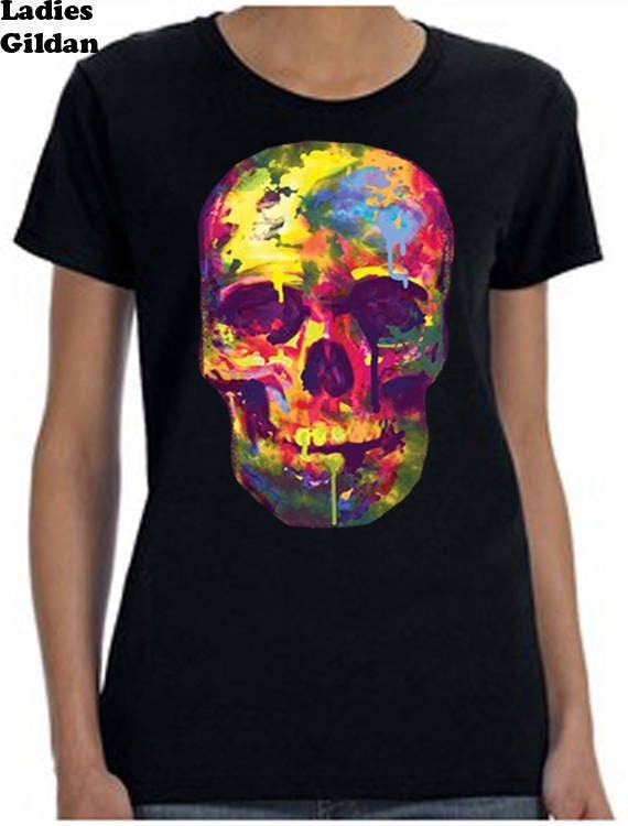 Neon Painted Skull T-shirt, Skull Shirt, Neon Shirt, Cool