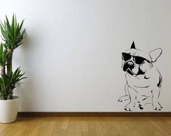 Bull Dog With Sunglasses Vinyl Wall Decal Sticker, Wall Art Sticker, Wall Decal Decor, Dog Lovers, Bull Dog Vinyl Decoration, Cool Wall Art