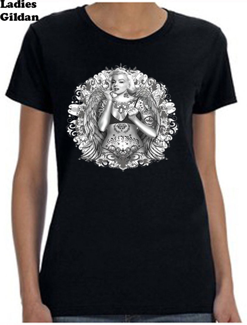 Tattooed Marilyn Monroe Tee-Shirt, Cool Tee Shirts, Custom Tee Shirts, Tattooed T-Shirts, Unisex Shirts, T-Shirt image 2