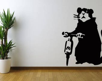 Banksy Style Graffiti Rat Decal Vinyl Wall Sticker, Wall Art Sticker, Home & Living, Vinyl Wall Decal, Custom Wall Decoration