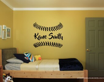 Custom Name Baseball Vinyl wall sticker, Wall Art Sticker, Kids Room Decor, Kids Bedroom Decal, Sports Decals