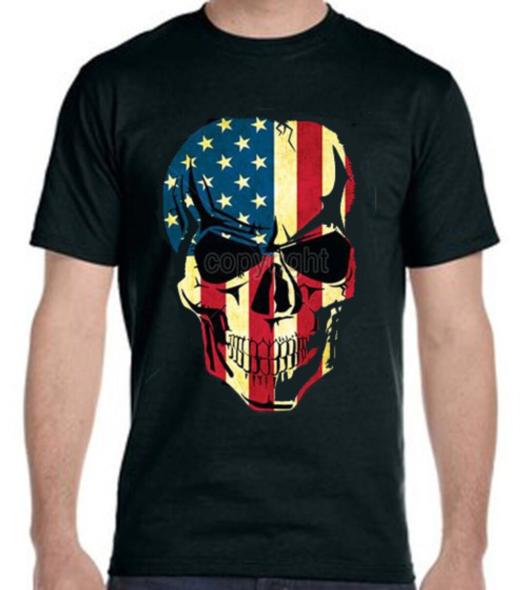 American Skull Patriotic T Shirt, Skull Tee Shirt, Cool Tee Shirt ...