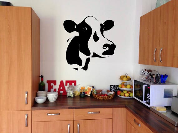 kitchen cow vinyl wall decal sticker home & living vinyl | etsy