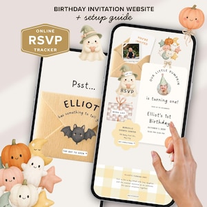 Digital Halloween 1-årsdagsinbjudan, redigerbar Canva-mall, Spooky one, interaktiv OSA