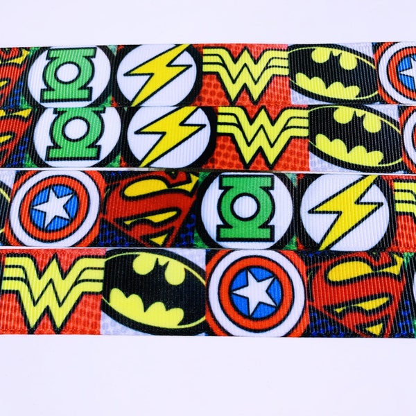 Super Hero Logo Ribbon, Grosgrain Ribbon, Cute Ribbon, Marvel, DC, Hairbows, Scrapbooking Embellishment, Super Hero, Thor, Hulk, Iron Man