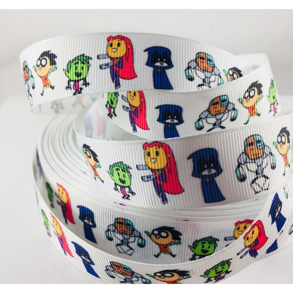 Teen Titans Ribbon, Anime Grosgrain Ribbon, Cute Ribbon, Cartoon Ribbon, Hairbows, Scrapbooking Embellishment, Teen Titans, Cartoon Network