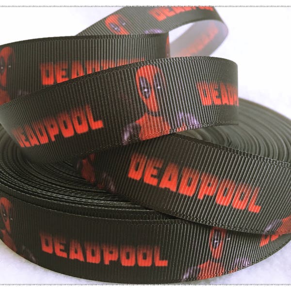 Deadpool Ribbon, Grosgrain Ribbon, Cute Ribbon, Cartoon Ribbon, Hairbows, Scrapbooking Embellishment, Marvel, Deadpool, Comic Book